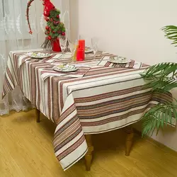 Лляна новорічна скатертина з українським орнаментом 190х145 см, Без серветок Лляна новорічна скатертина з українським орнаментом 190х145 см, Без серветок