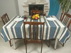 Лляна скатертина з орнаментом Синій, 110x145 см, Без серветок Лляна скатертина з орнаментом Синій, 110x145 см, Без серветок