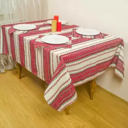 Новорічна скатертина з народним орнаментом 134x145 см, + 6 серветок, Червоний Новорічна скатертина з народним орнаментом 134x145 см, + 6 серветок, Червоний