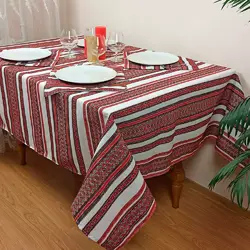 Святкова ткана скатертина з орнаментом + 6 серветок, 230х145 см, Червоний Святкова ткана скатертина з орнаментом + 6 серветок, 230х145 см, Червоний