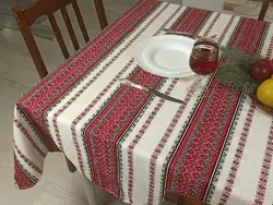 Новорічна скатертина з народним орнаментом 180х145 см, Скатертина, Червоний Новорічна скатертина з народним орнаментом 180х145 см, Скатертина, Червоний