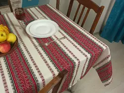 Новорічна скатертина з народним орнаментом 134x145 см, Скатертина, Червоний Новорічна скатертина з народним орнаментом 134x145 см, Скатертина, Червоний