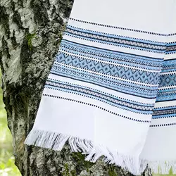 Рушник на весілля тканий 110 см синій Рушник на весілля тканий 110 см синій